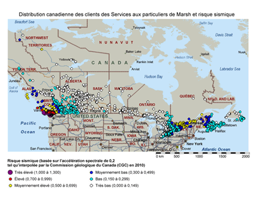 Distribution canadienne des clients des Services aux particuliers de Marsh et risque sismique